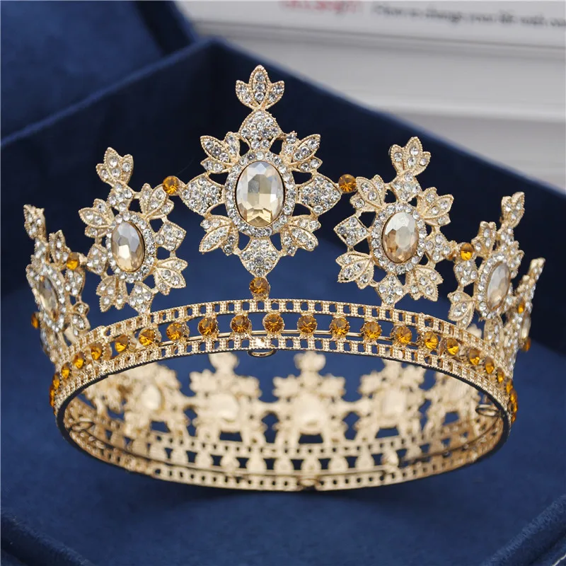 Gold Yellow Роскошные Королевские Свадебные короны невесты диадемы и короны королевские украшения для волос кристалл диадема выпускного вечера головной убор аксессуары для торжеств - Окраска металла: Gold Yellow
