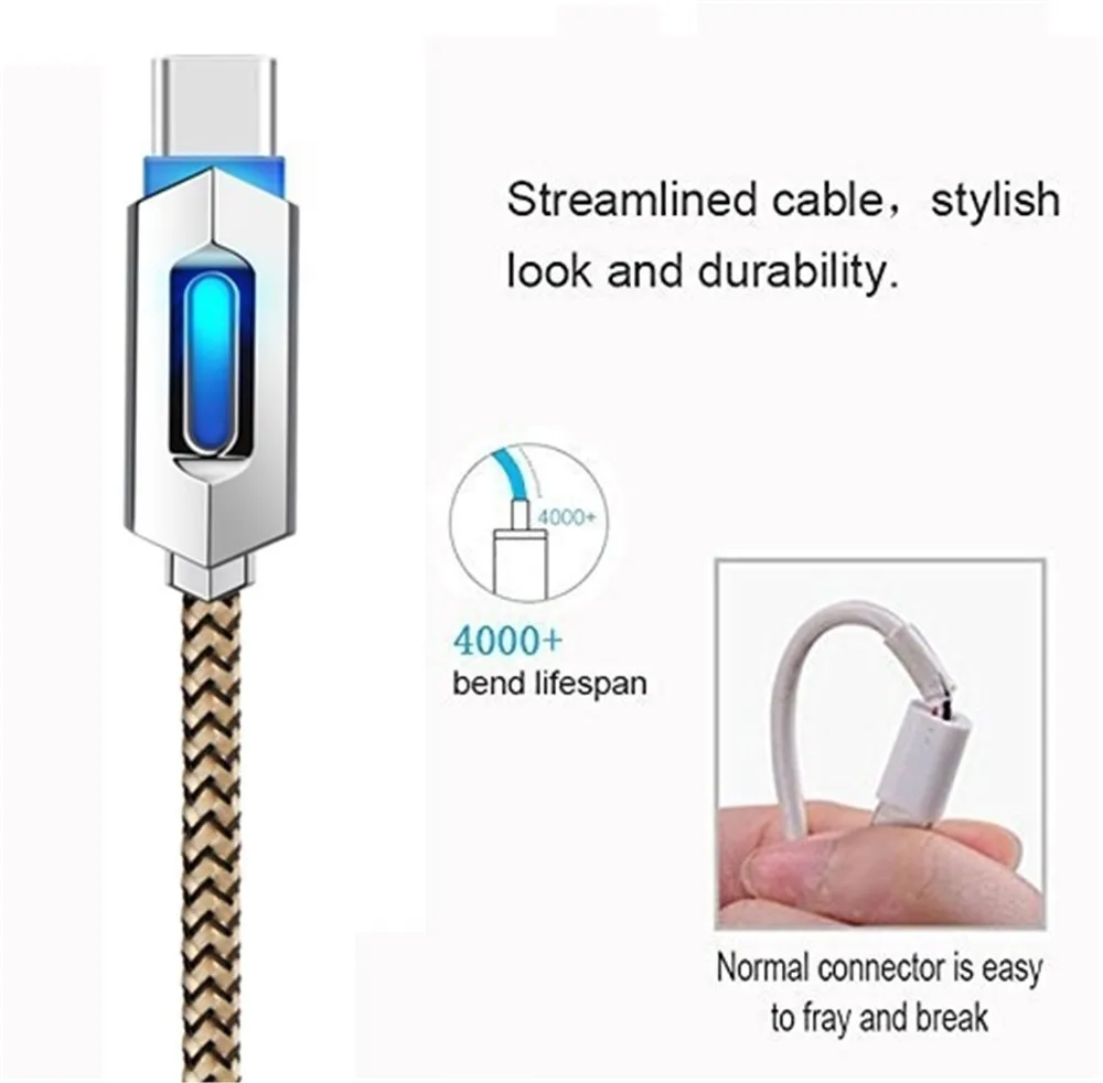 Светодиодный кабель usb type-C для Xiaomi Redmi Note 7 Mi9 кабель USB C для быстрой зарядки и синхронизации данных для samsung Galaxy S10 S9 Oneplus 6t type-C