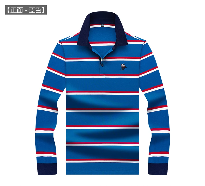 

AFQ Striped Polo Shirt Men's Long-sleeved Middle-aged Dad Loose Clothes Autumn Tops Business Men's Lapel T-shirt