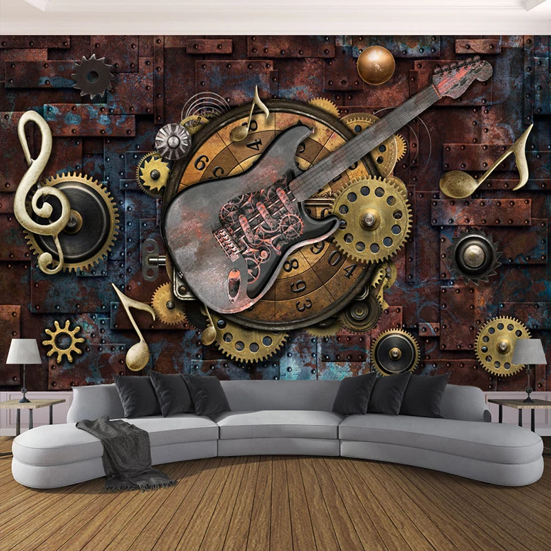 

Custom Photo Wallpaper For Walls 3D Retro Guitar Musical Notes Bar KTV Restaurant Cafe Background Wall Paper Mural Wall Art 3D