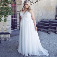 classic v neck sleeveless plus size wedding dress 2021 elegant appliqued robe de mariage vestidos de novia chiffon bridal gown