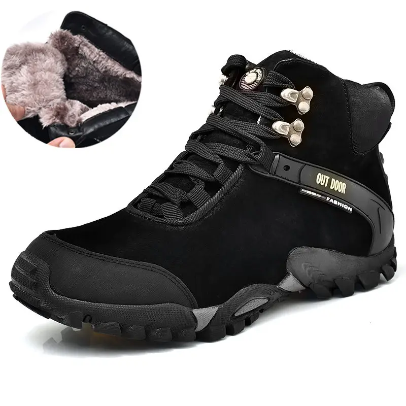 

Outdoor Climbing Shoes Men Genuine Leather Hiking Boots Waterproof Men's Trekking Boots Winter Sneakers For Men Fur Snow Boots