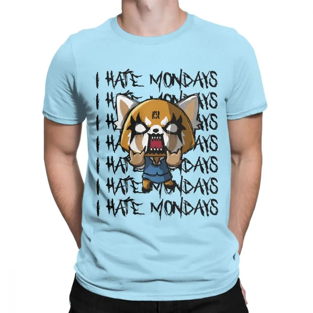 Мужская футболка Aggretsuko aggression Retsuko Camiseta I Hate Monday футболки из хлопка Одежда забавная фраза футболки с принтом - Цвет: Небесно-голубой