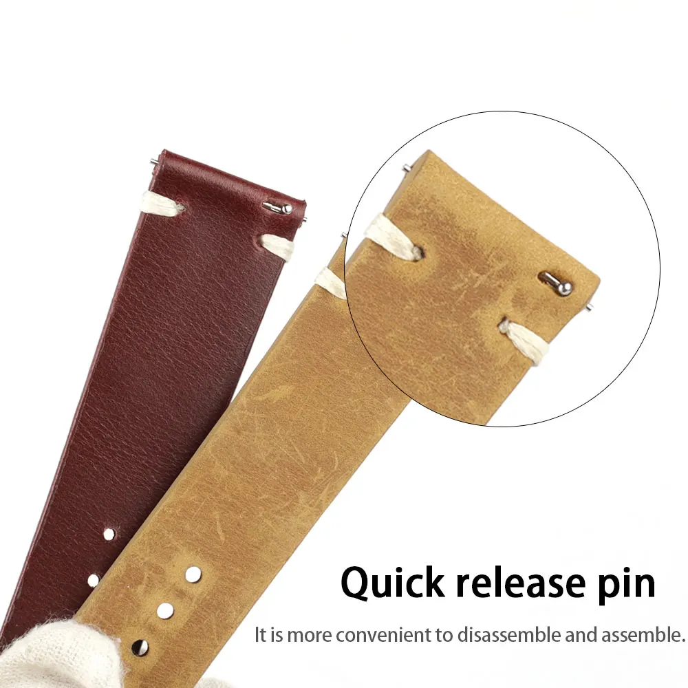Retro Cow Leather Watch Strap 18mm 20mm 22mm 24mm High Quality Men Wristband Handmade Stitching Watchband Replacement Belts