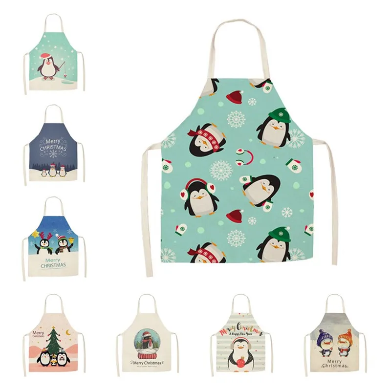 

1 шт. кухонный фартук Рождество Пингвин печатных платье без рукавов из хлопка и льна фартуки для мужчин и женщин, семейные инструменты для чи...
