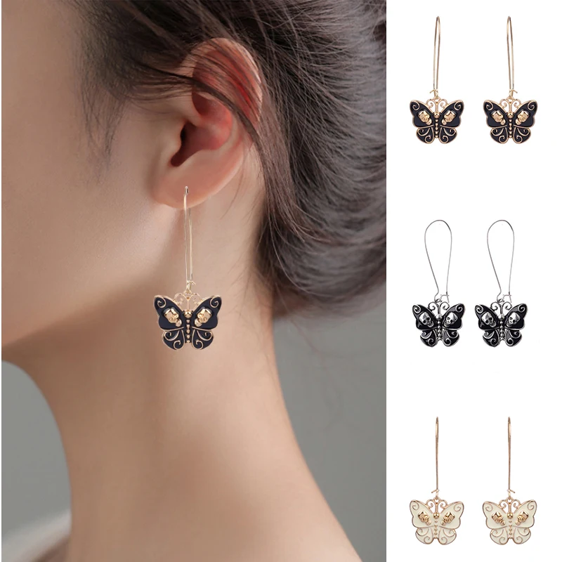 

New Butterfly Skull Dangle Earrings For Women Metal Punk Charms Drop Earrings Gossip Girl 90s Style Jewelry Friend Gifts