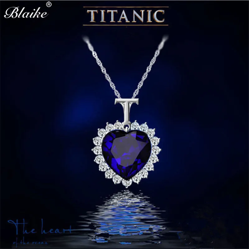 Silver Necklace Blaike 925 пробы Серебряное ожерелье сердце океана из "Титаника" кулон ожерелье для женщин Синий Циркон Свадебные украшения для помолвки - Окраска металла: Silver Necklace