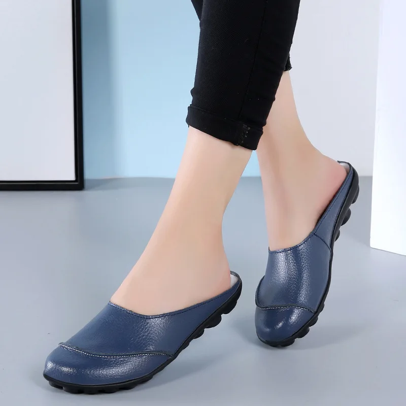 

Women Genuine Leather Shoes Summer Shallow Slip On Female Flat Shoes Cut-outs Women's Loafers Mocassin Femme