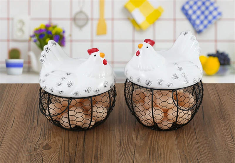 Креативная корзина для яиц из железа в форме курицы из мультфильма, керамические корзины для хранения, многофункциональная проволока, фруктовые закуски, продукты для украшения, Органайзер