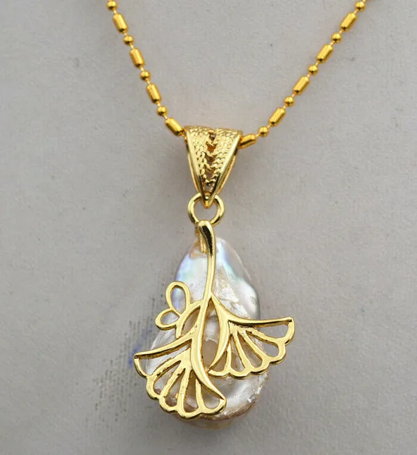 

RARE High Natural Sea Baroque Pearl Pendant 925 Silver Gold Plated 8#