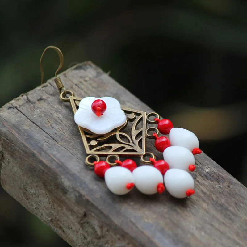 Тибетские Серебряные винтажные богемные висячие серьги ручной работы с бусинами