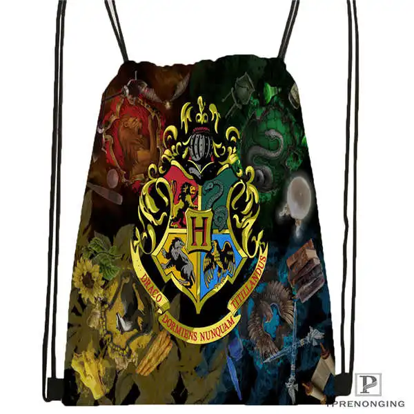 Drawstring Backpack Custom Hufflepuff-Гарри-Поттер-походная сумка на шнурке милый рюкзак для детей(черная спинка) 31x40 см#2018612-01-(12 - Цвет: Drawstring Backpack