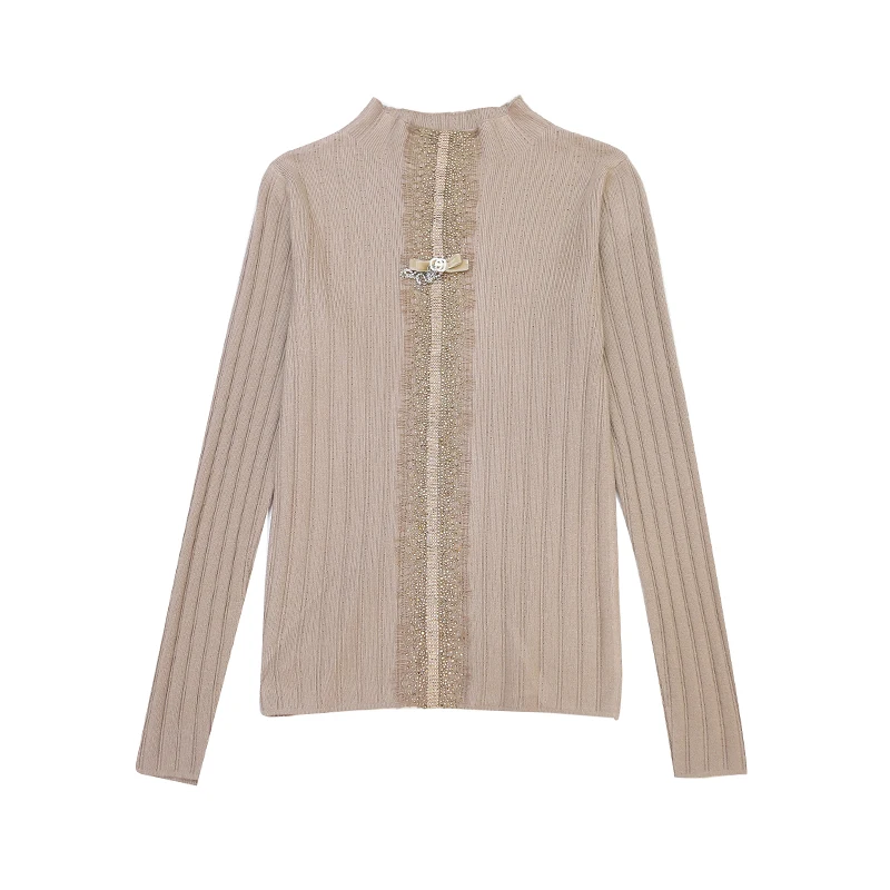 

2020 Fall Winter Fashion Slim Sweater Women Turtleneck Women Sweater High Elastic Bow Solid Knitted Pullovers Soft Pull T07805B