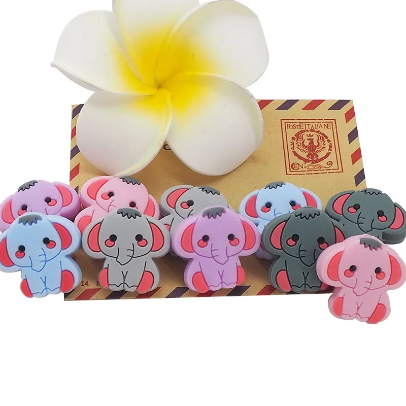 Chenkai-Cuentas de silicona de elefante para beb&eacute;, mordedor de dentici&oacute;n de dibujos animados para bricolaje, collar de beb&eacute;, colgante, pulsera, accesorios, 10 piezas-1