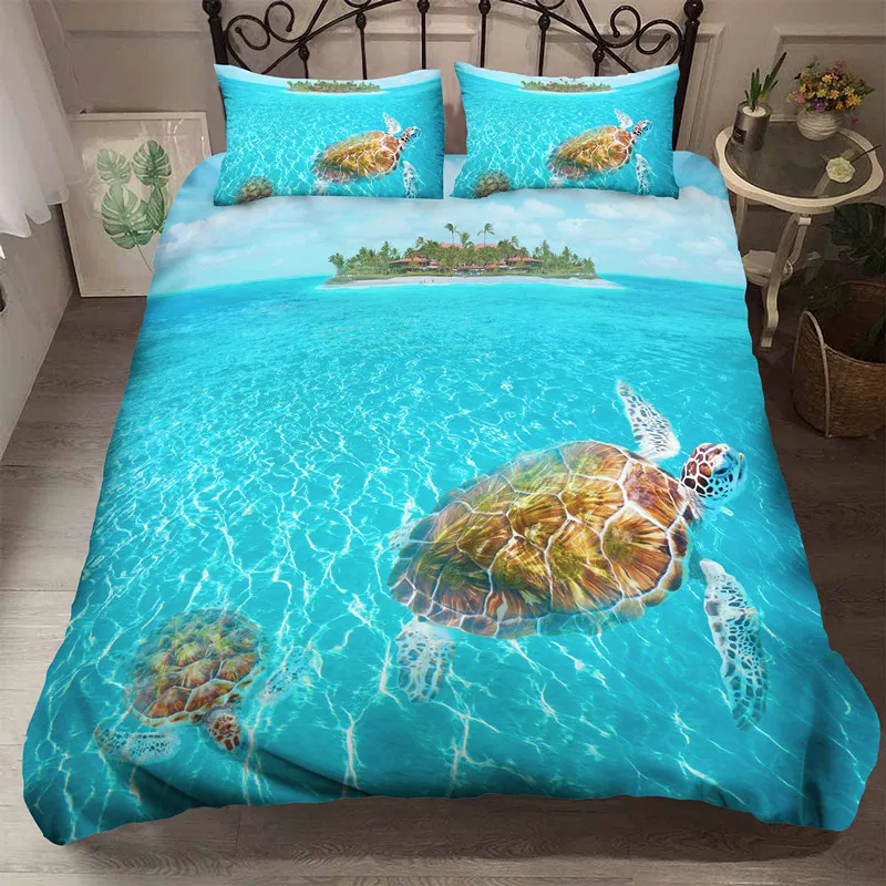 

Jellyfish Sea Turtle Bedding Set Marine Life Realistic Bedding and Pillowcase Bed Cover Home Textile