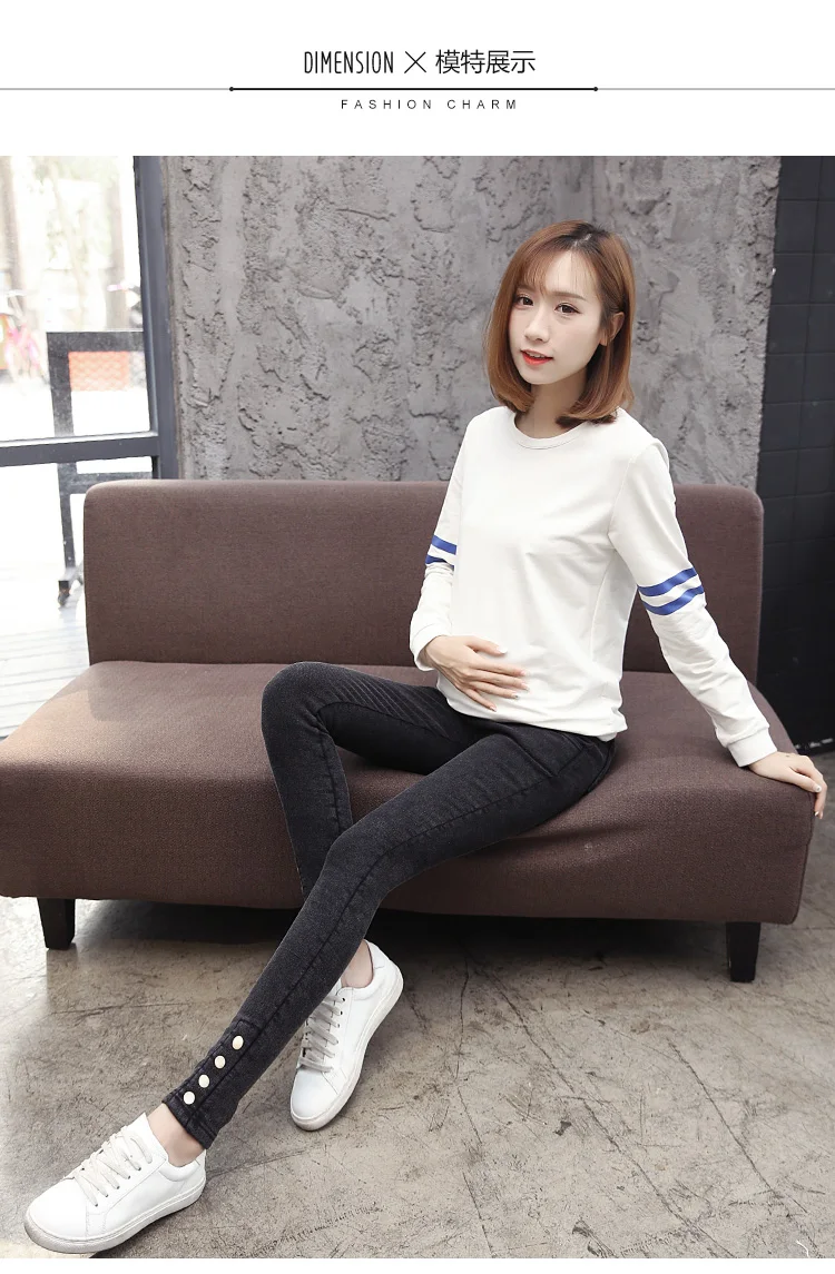1717# Nailing Autumn Stretch Washed Denim Maternity Pants High Waist Adjustable Belly Pencil Pants for Pregnant Women Pregnancy