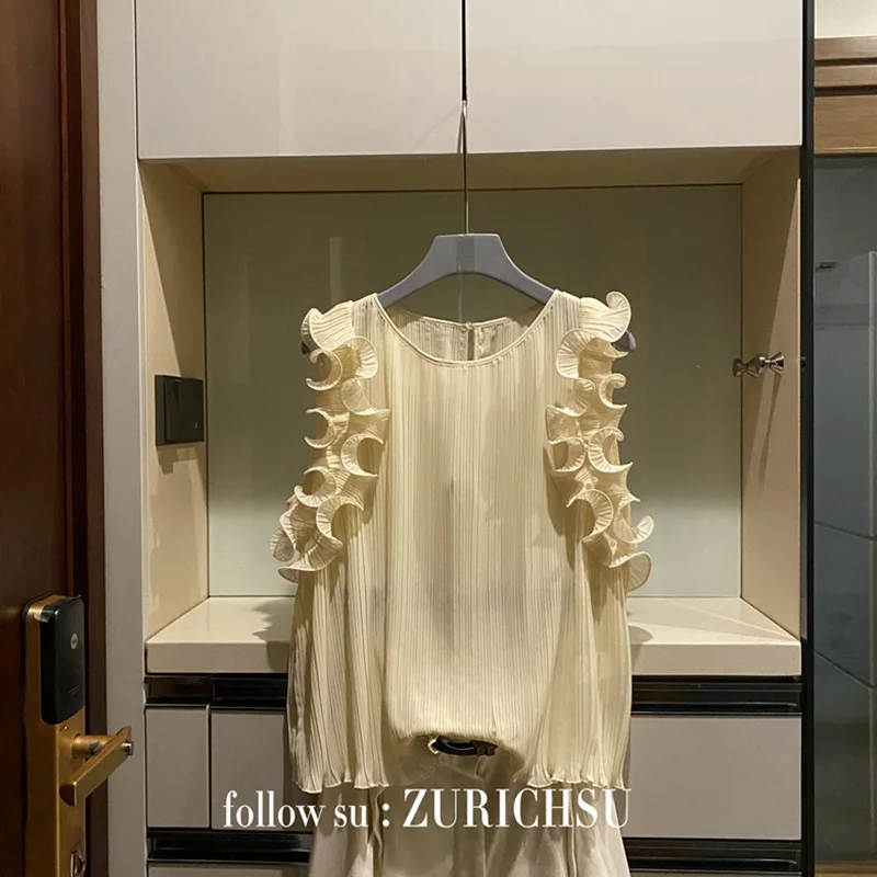 

Women's Summer Casual Solid Color Vests 2021 Korean Ruched Sleeveless All-match Crew Neck Top Loose Fashion Tank Tops Female New