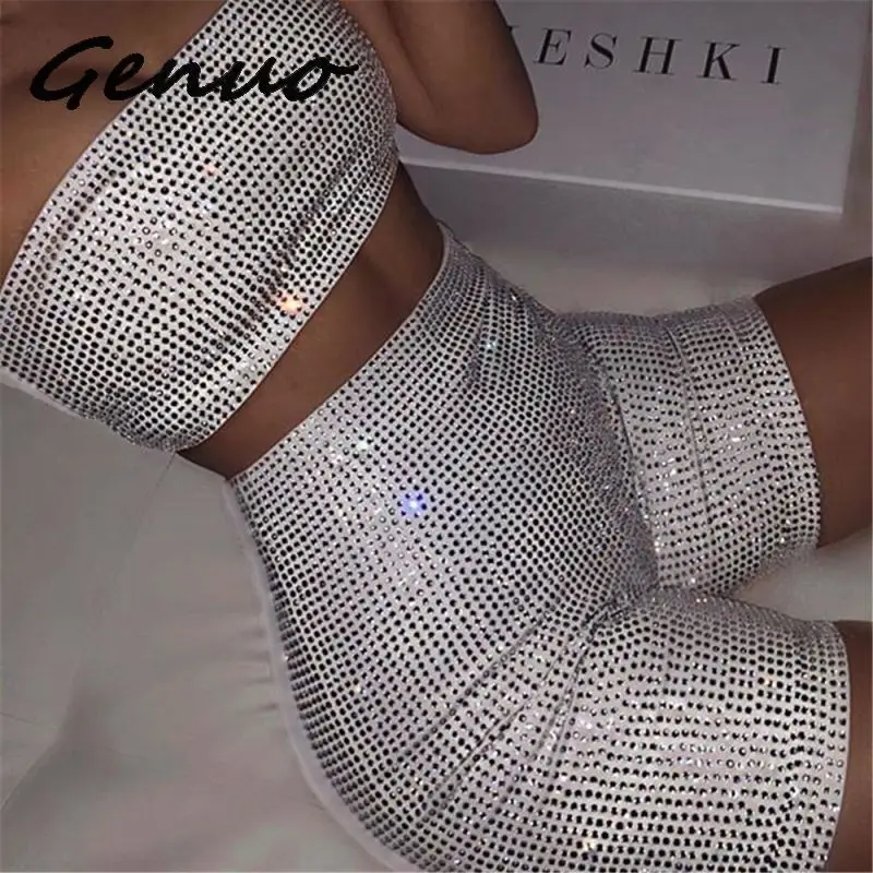 Genuo новинка блестящие стразы сексуальный комплект из двух предметов короткий для