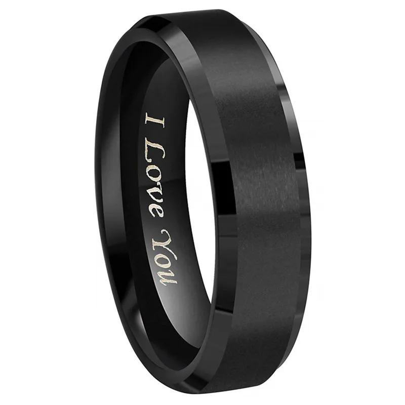 6mm Black 8 мм 6 мм черный вольфрам обручальные кольца для мужчин и женщин матовая отделка центр гравировкой "I Love You" ювелирные изделия - Main Stone Color: 6mm Black