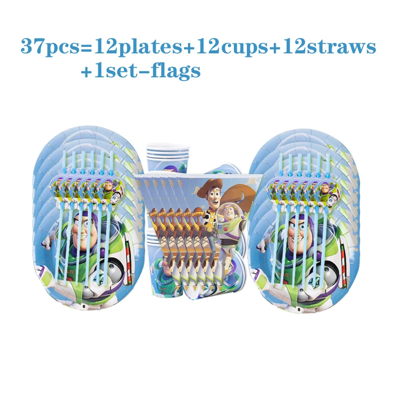 Cartoon Disney Toy Story 4 Disposable Tableware Set Napkin Straws Cups Boys Kids Baby Shower Birthday Party Decorations Supplies