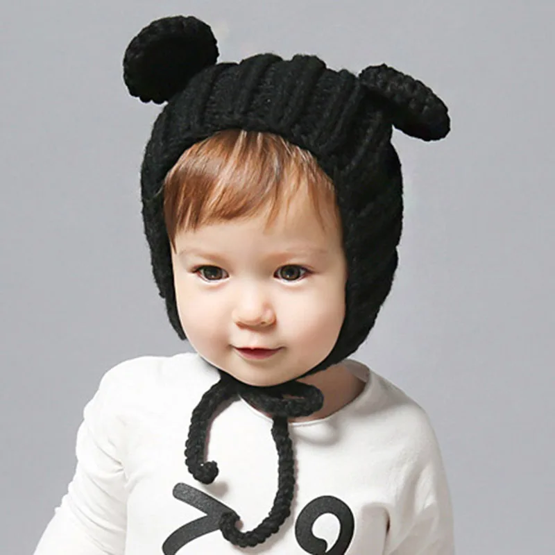 style 3 black Каваи медведь уха новорожденного ребенка шапка плюшевые толстые зимние теплые детские шапка Девочки Мальчики Шапочка Капот милые дети шляпа с ушками теплые - Цвет: style 3 black