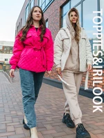 toppies 2021 fashion jacket womens argyle parkas belt jacket coats elegant ladies outwear front pockets solid color