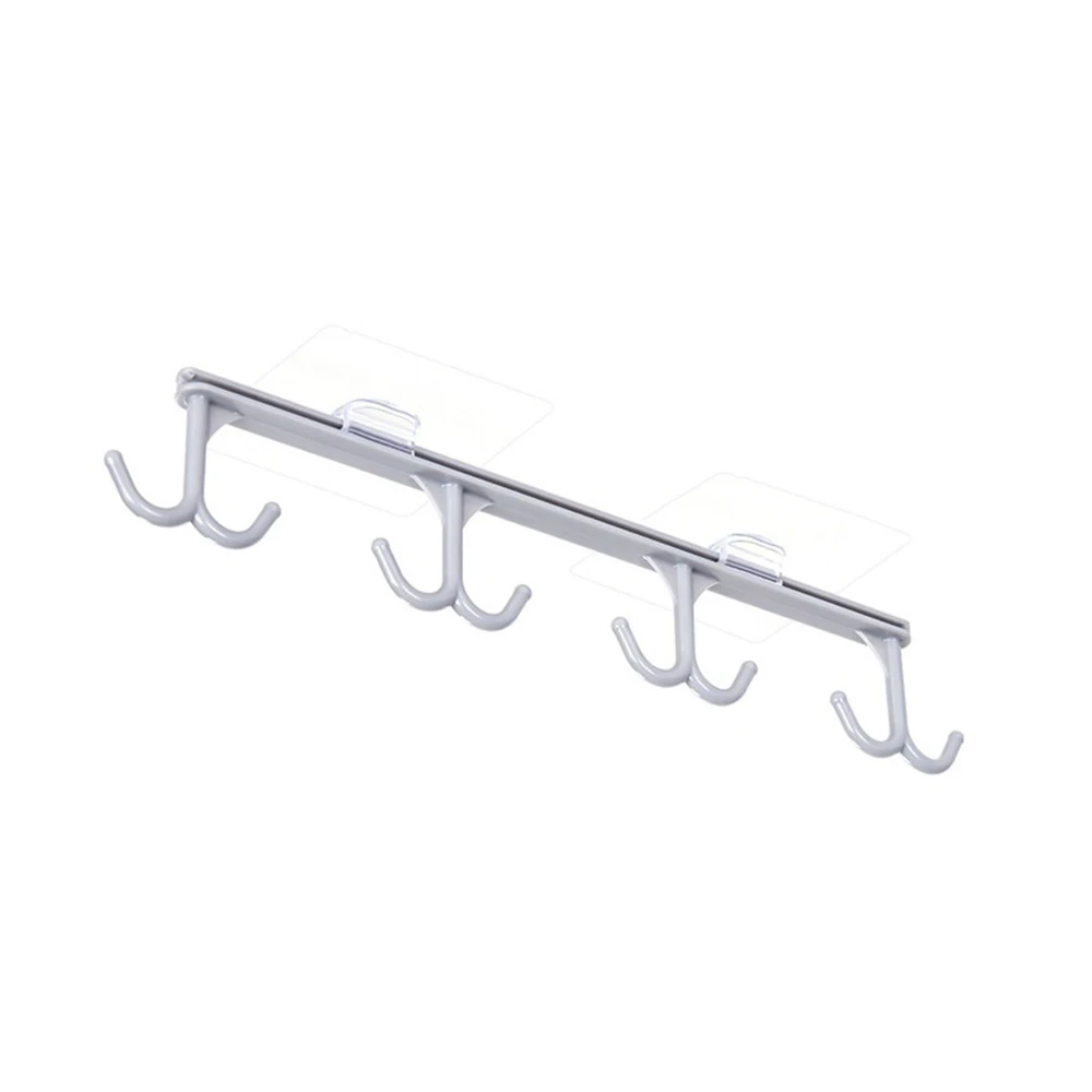 Light Grey 8 Row Hooks Ceiling Hanging Rack Hook Wall Paste Plastic Hook Kitchen Cups Cooking Shovel Storage Hook Wardrobe Ties Towels Hook - Color: Light Grey