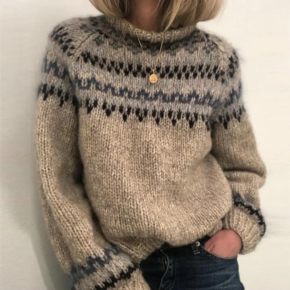 

Autumn Winter Women's Sweater Vintage Pullover Jumper Long Sleeve Turtleneck Knit Sweater Casual Warm Female Jumper Pullover