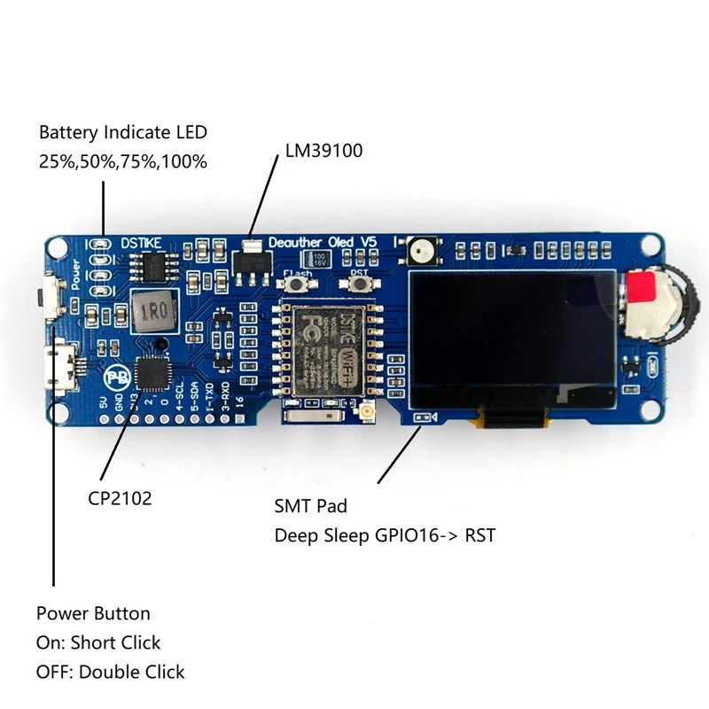 Плата разработки DSTIKE WiFi Deauther OLED V5 ESP8266 для защиты от полярности аккумулятора 18650 с