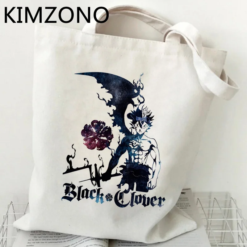 

Сумка для покупок с изображением черного клевера, сумка-тоут из хлопка, сумка для покупок, сумка из джутовой ткани