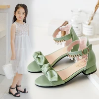 fashion girls high heeled sandals summer girls bowknot princess shoes big girls sandal pink green black 4 5 6 7 16years old kid