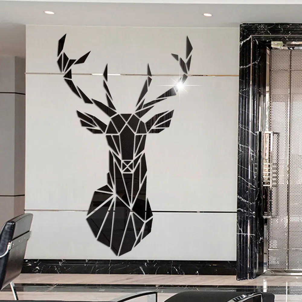 

3D Acrylic Deer Head Wall Sticker Home Decor DIY Decorative Mirror Sticker art wall TV Background Sticker Mural