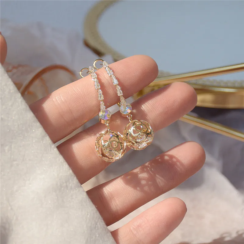 

New jewelry design Ins Hot Sale 14K Real Gold Rose Ball Zircon Stud Earrings for Women Cubic Zircon ZC Earrings