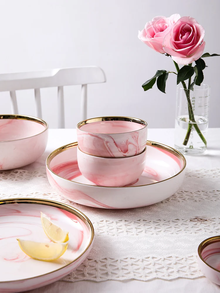 Креативная розовая керамика нордическая Западная плоская тарелка домашний