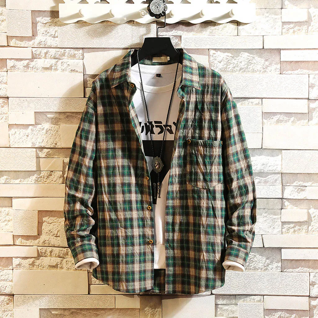 KANCOOLD рубашка клетчатая обычная мужская Мужская Осенняя Зимняя Повседневная тонкая с длинным рукавом топ