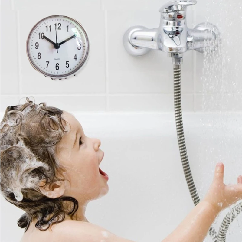 Настенные часы на присоске маленькие кварцевые для кухни и туалета с защитой от