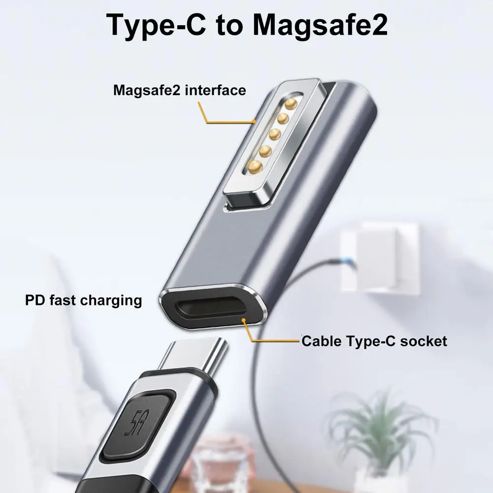 

Portable LED Aluminum Alloy PD Fast Charging Conversion Type-c To Magsafe2 Adapter For Macbook Air/pro Laptop Smart Phone 20V/5A