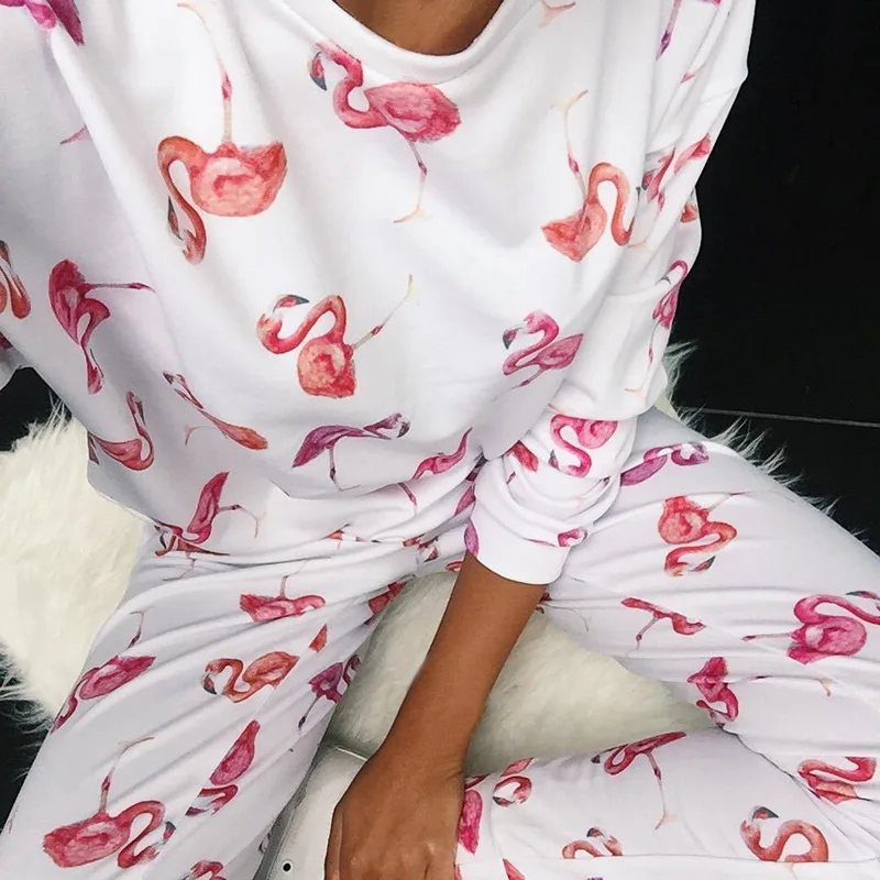 

WENYUJH Fashion O Neck Pajama Set Women Long Sleeve Animal Cartoon Sleepwear Women's Pyjamas Sets Home Clothes Pyjama Femme New