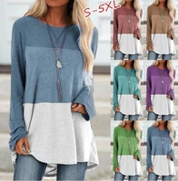 spring autumn new round oversized t shirt long sleeve color matching top womens casual loose cotton female clothes tunic tees