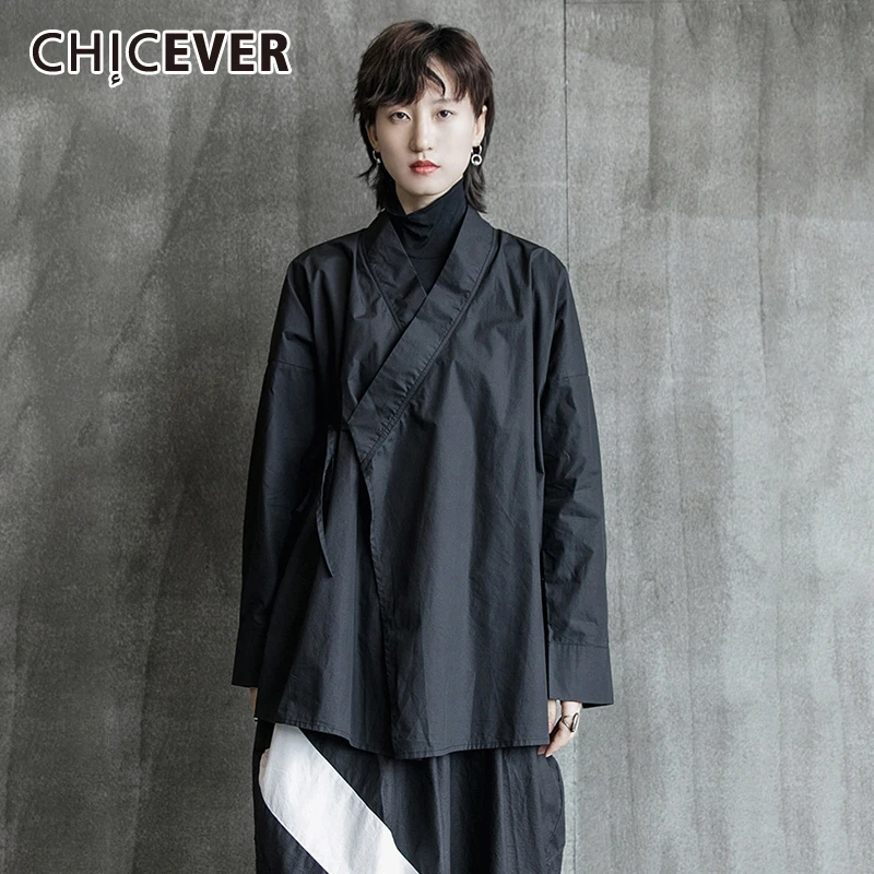 CHICEVER/винтажная женская рубашка со шнуровкой с v образным вырезом длинными