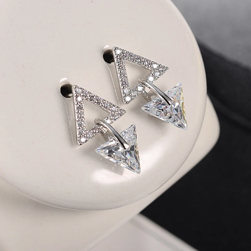 

Temperament Korean Style Sweet Triangle Zircon Earrings Fashion Earrings For Women
