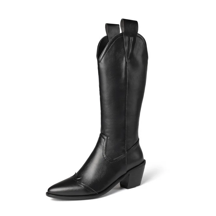 

Women's Pointed Toe Square Heels Knee-High Boots Solid PU Large Size Booties Cowboy Fall Winter Outdoor Travelling Dating