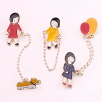 cute little girl walking the dog skipping rope putting balloons alloy drip brooch japanese and korean popular girl jewelry