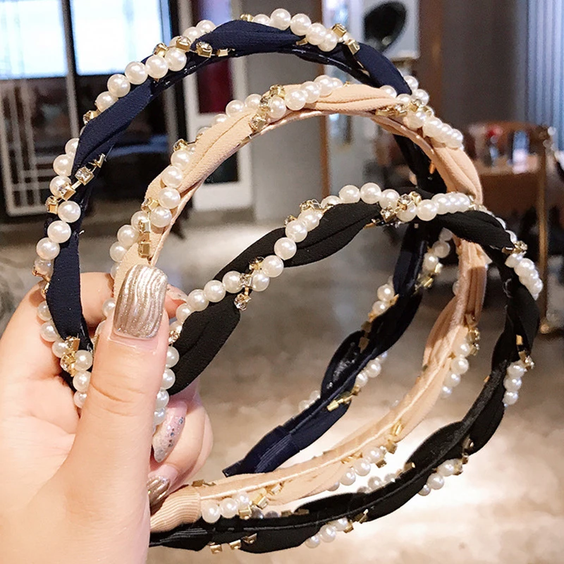 Женская повязка на голову с жемчугом модная в Корейском стиле обруч для волос