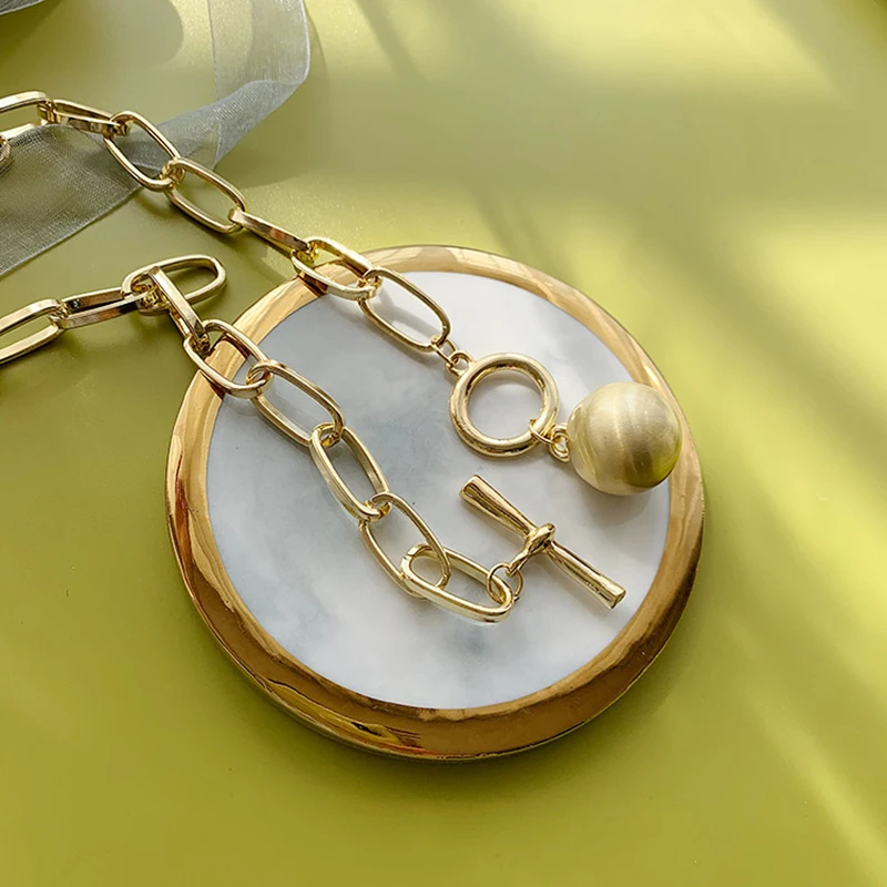 Женский браслет с подвеской в форме золотого шара массивная плоская