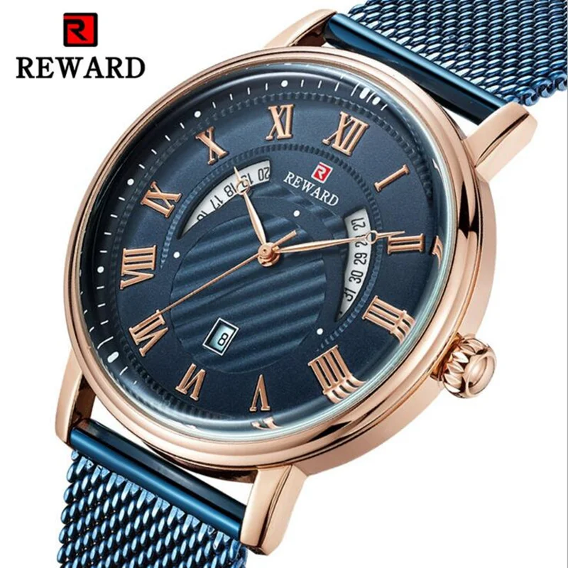 

REWARD Casual Business Men's Watch Quartz Watches Stainless Steel Strap Sports Clock Waterproof Male Alarm Quartz Watches 2019