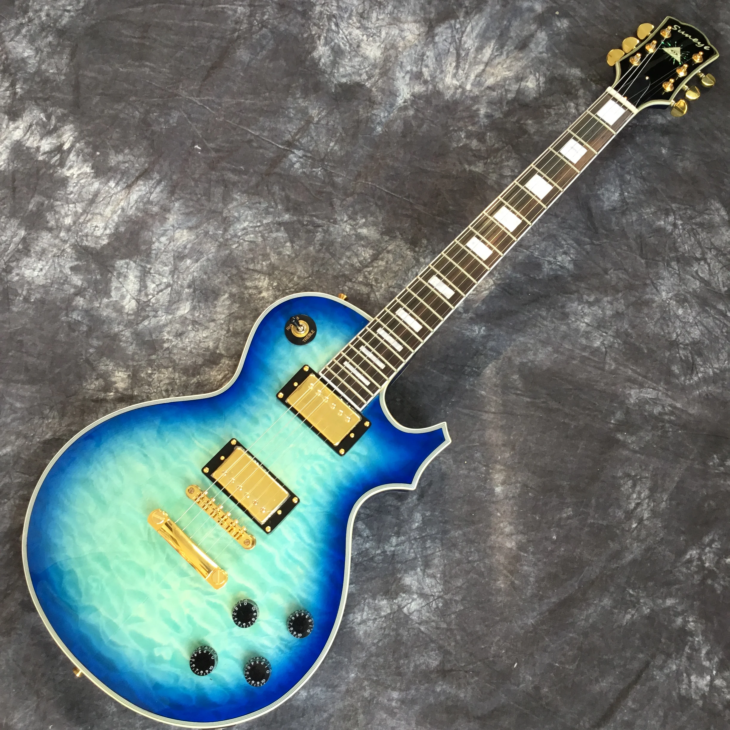 Новая электрическая гитара blue Tiger Flame top золотые аксессуары. Высококачественные 6