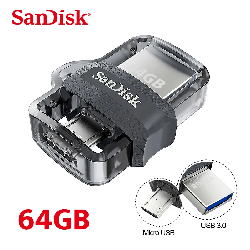 Горячая SanDisk 2 в 1 OTG USB флэш-накопитель 32 Гб 16 Гб USB 3,0 двойной мини-накопитель 64 Гб флешки для ПК и Android