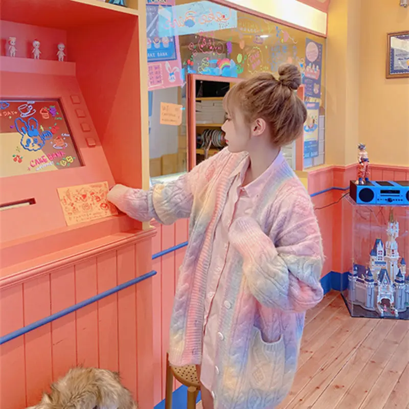 

Мягкий восковой Радужный свитер для женщин, новинка 2021, весенний и осенний свитер, японский плюшевый свободный свитер без рукавов, кардиган