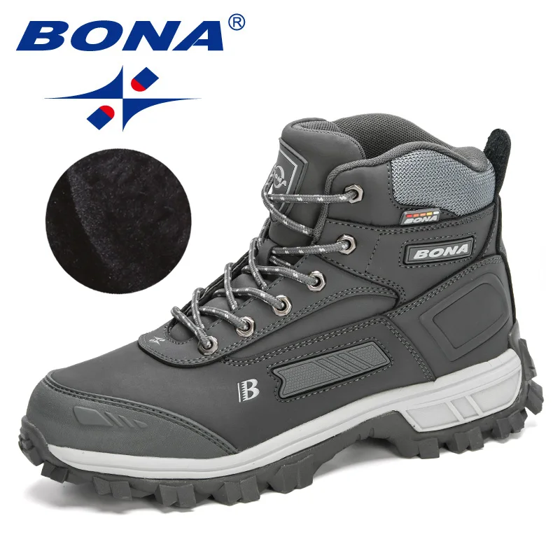 BONA 2020 New Arrival Pro-Mountain Ankle Hiking Boots Men Outdoor Sports Plush Warm High Top Walking Training Footwear Masculino